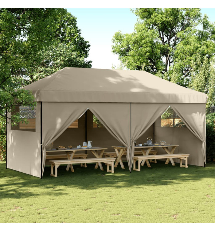 Tente de réception pliable escamotable 4 parois latérales taupe | Mobilier & Déco