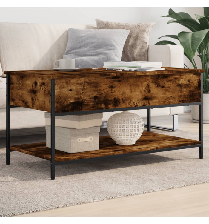 Table basse chêne fumé 100x50x50 cm bois d'ingénierie et métal | Mobilier & Déco