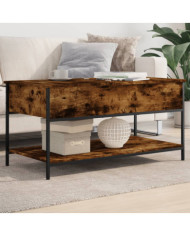 Table basse chêne fumé 100x50x50 cm bois d'ingénierie et métal | Mobilier & Déco