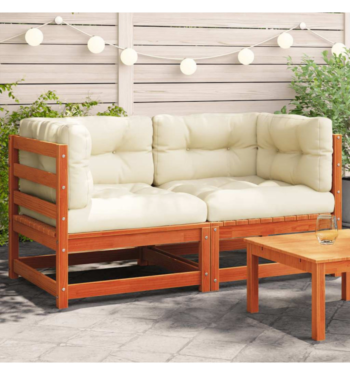 Canapés d'angle de jardin coussins 2 pcs cire marron pin massif | Mobilier & Déco