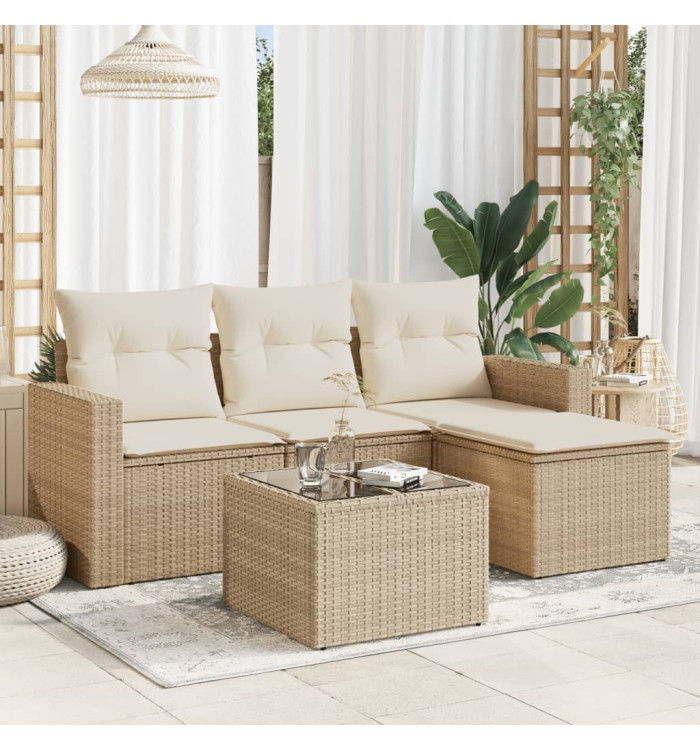 Salon de jardin avec coussins 5 pcs beige résine tressée | Mobilier & Déco