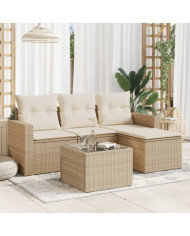 Salon de jardin avec coussins 5 pcs beige résine tressée | Mobilier & Déco
