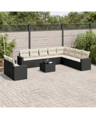 Salon de jardin 11 pcs avec coussins noir résine tressée | Mobilier & Déco