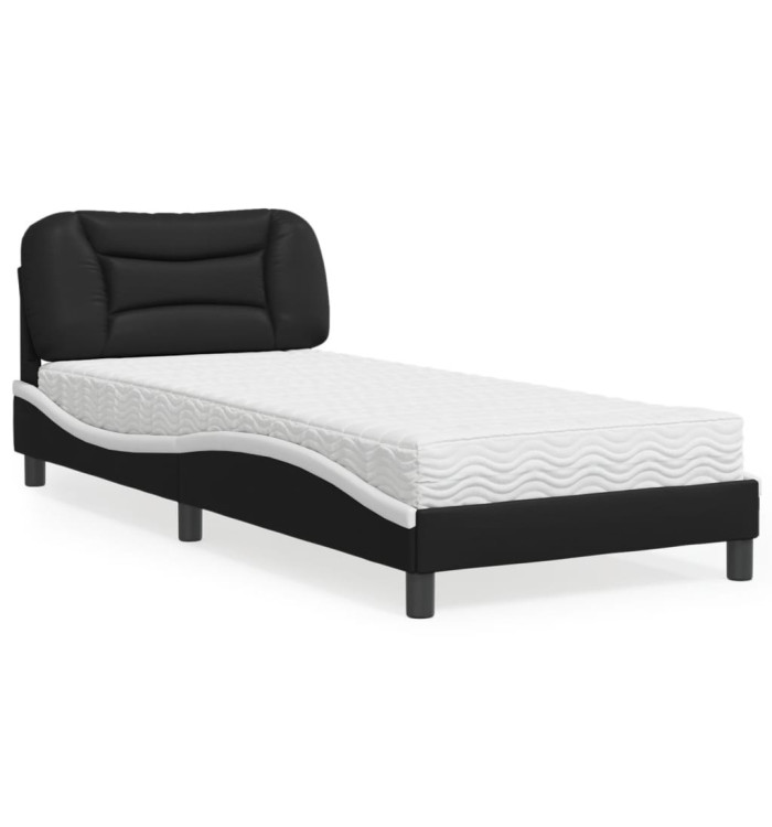 Lit avec matelas noir et blanc 90x190 cm similicuir | Mobilier & Déco