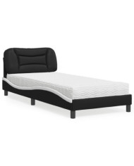 Lit avec matelas noir et blanc 90x190 cm similicuir | Mobilier & Déco