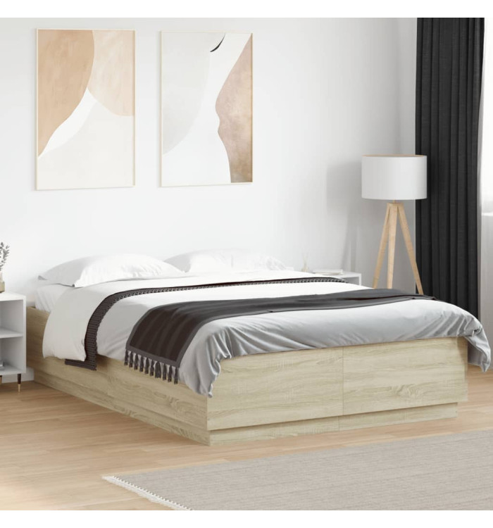 Cadre de lit avec LED sans matelas chêne sonoma 150x200 cm | Mobilier & Déco