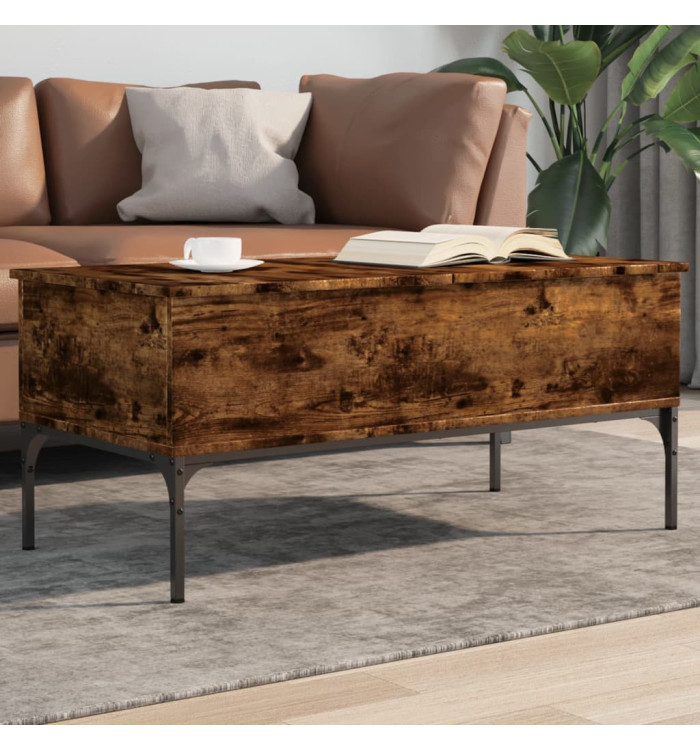 Table basse chêne fumé 100x50x45 cm bois d'ingénierie et métal | Mobilier & Déco