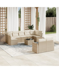 Salon de jardin avec coussins 10 pcs beige résine tressée | Mobilier & Déco