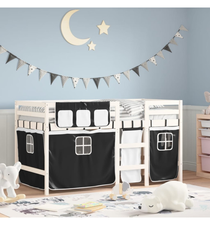 Lit mezzanine enfants avec rideaux sans matelas 90x190 cm | Mobilier & Déco