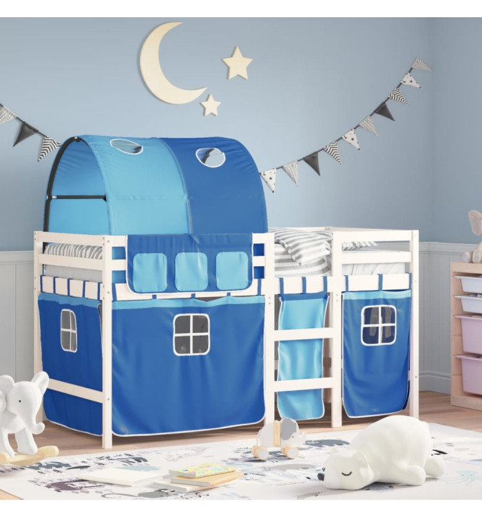 Lit mezzanine enfants avec tunnel sans matelas bleu 90x200 cm | Mobilier & Déco