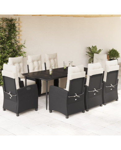 Ensemble à manger de jardin 9pcs coussins noir résine tressée | Mobilier & Déco