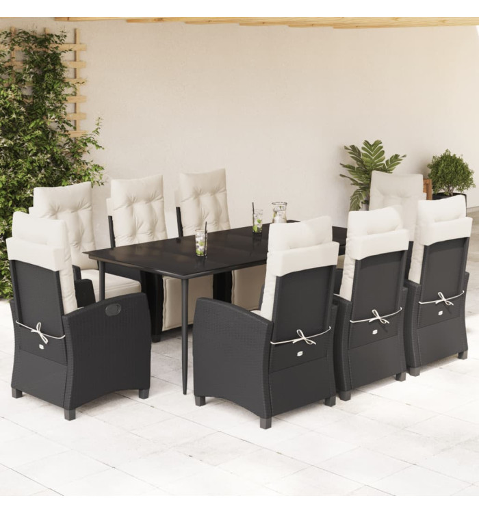 Ensemble à manger de jardin 9pcs coussins noir résine tressée | Mobilier & Déco