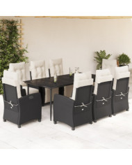 Ensemble à manger de jardin 9pcs coussins noir résine tressée | Mobilier & Déco