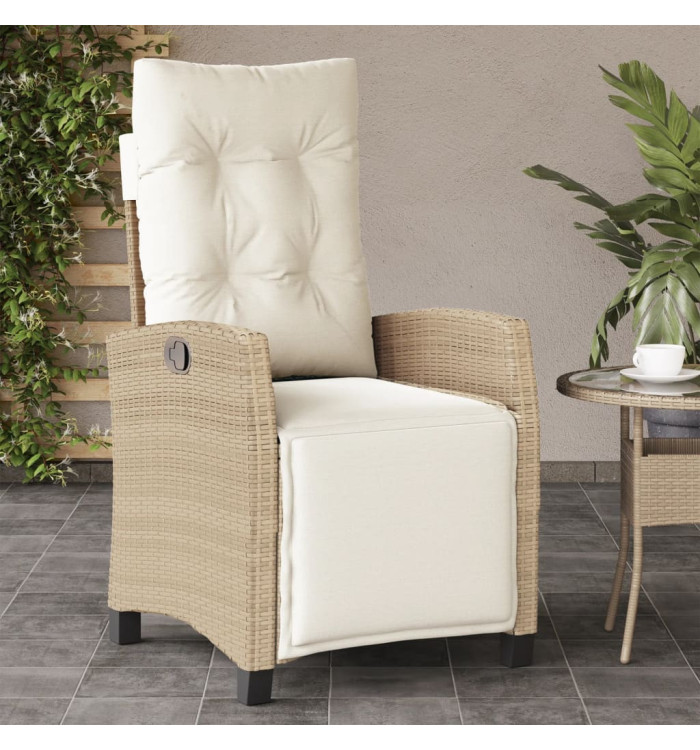 Chaise inclinable de jardin et repose-pied beige résine tressée | Mobilier & Déco