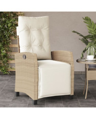 Chaise inclinable de jardin et repose-pied beige résine tressée | Mobilier & Déco