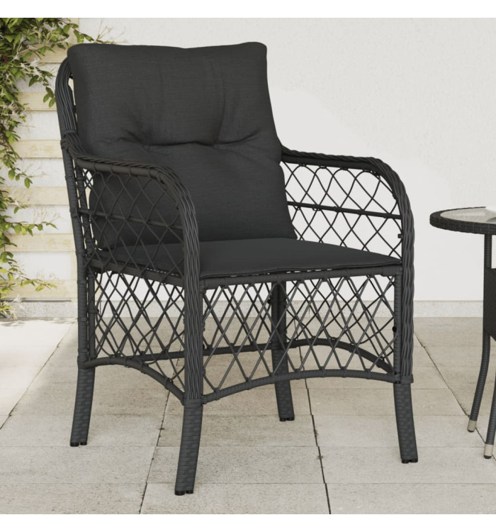Chaises de jardin avec coussins lot de 2 noir résine tressée | Mobilier & Déco
