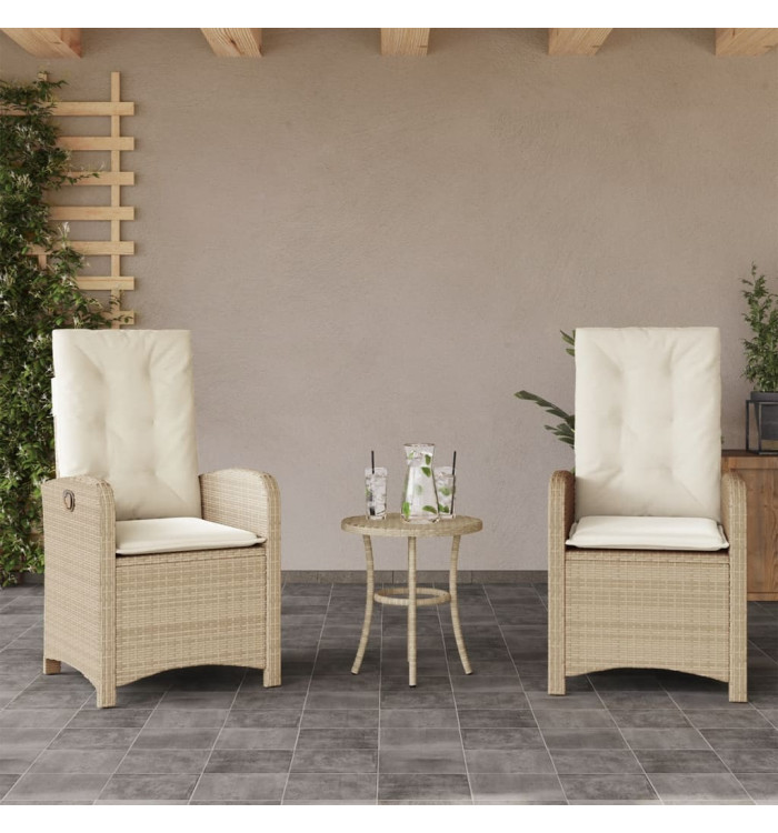 Chaises inclinables de jardin lot de 2 et coussins beige rotin | Mobilier & Déco