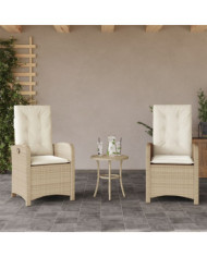 Chaises inclinables de jardin lot de 2 et coussins beige rotin | Mobilier & Déco