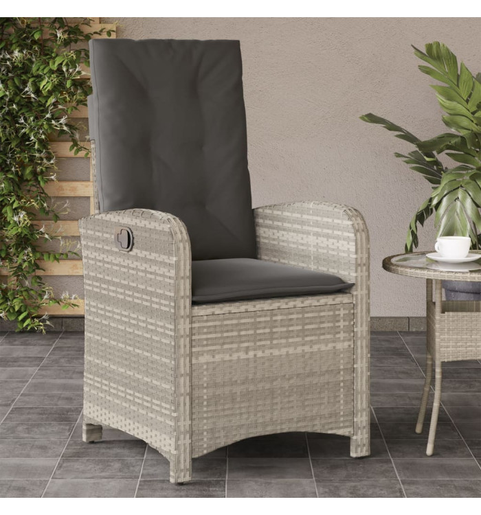 Chaise inclinable de jardin coussins gris clair résine tressée | Mobilier & Déco