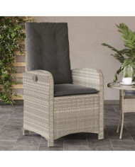Chaise inclinable de jardin coussins gris clair résine tressée | Mobilier & Déco