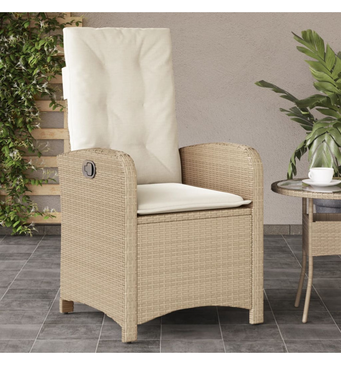 Chaise inclinable de jardin avec coussins beige résine tressée | Mobilier & Déco