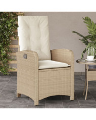 Chaise inclinable de jardin avec coussins beige résine tressée | Mobilier & Déco