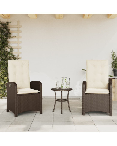 Chaises inclinables de jardin lot de 2 et coussins marron rotin | Mobilier & Déco