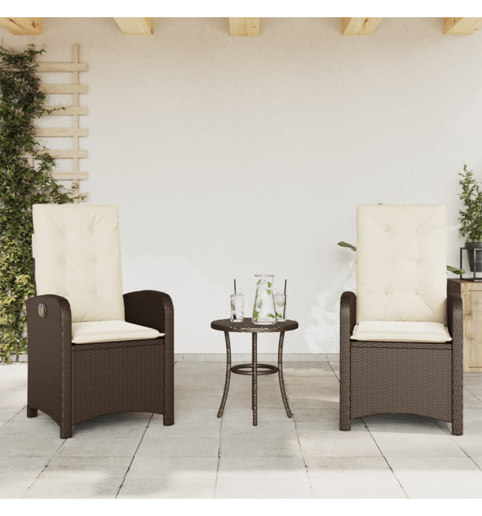 Chaises inclinables de jardin lot de 2 et coussins marron rotin | Mobilier & Déco
