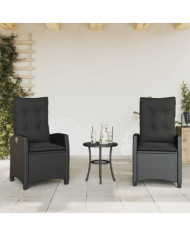 Chaises inclinables de jardin lot de 2 et coussins noir rotin | Mobilier & Déco