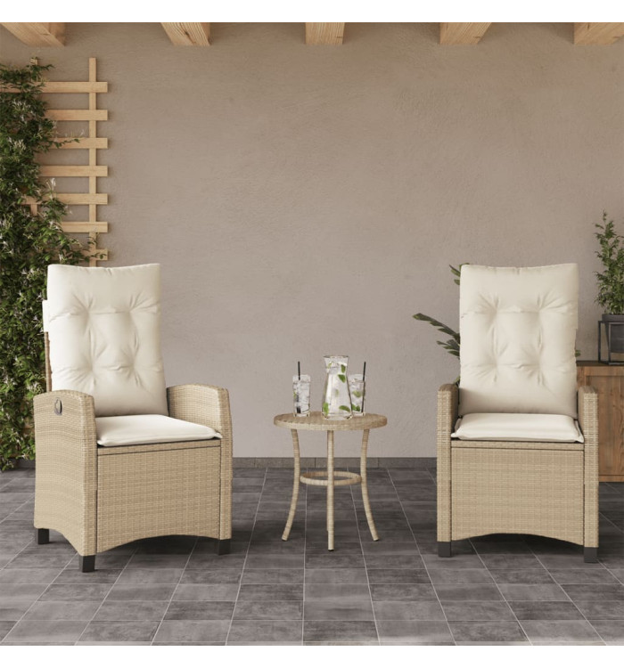 Chaises inclinables de jardin lot de 2 et coussins beige rotin | Mobilier & Déco