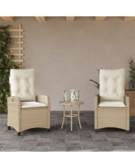Chaises inclinables de jardin lot de 2 et coussins beige rotin | Mobilier & Déco