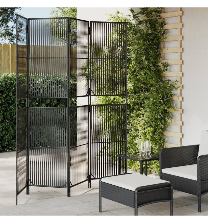 Cloison de séparation 4 panneaux noir résine tressée | Mobilier & Déco