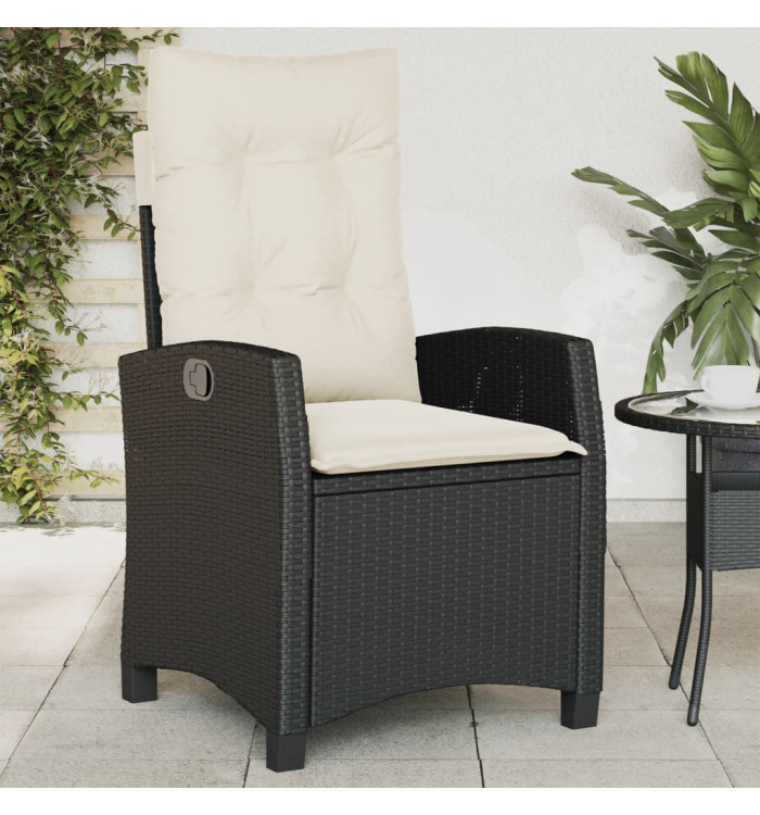 Chaise inclinable de jardin avec coussins noir résine tressée | Mobilier & Déco
