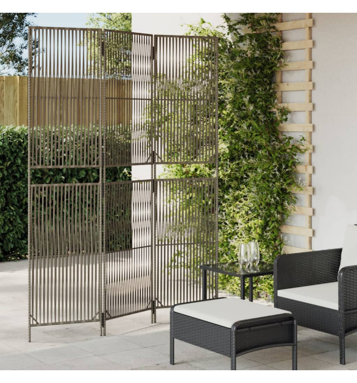 Cloison de séparation 3 panneaux gris résine tressée | Mobilier & Déco