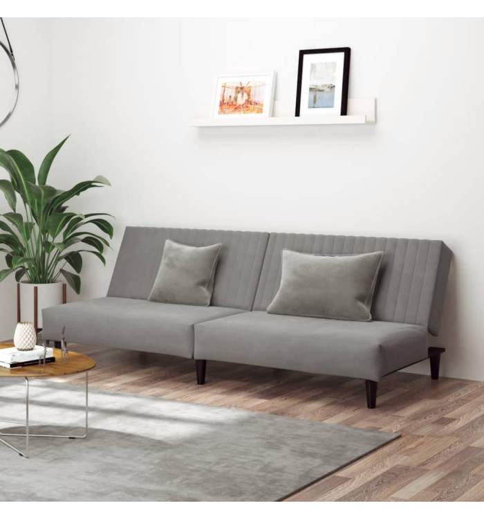 Canapé-lit à 2 places gris clair velours | Mobilier & Déco