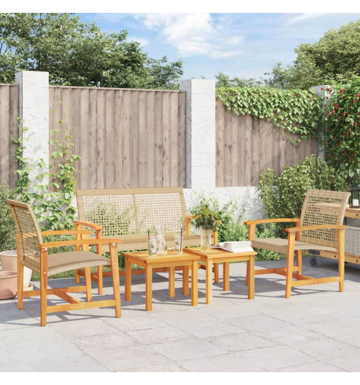 Salon de jardin 5 pcs beige résine tressée et bois d'acacia | Mobilier & Déco