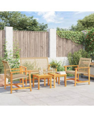 Salon de jardin 5 pcs beige résine tressée et bois d'acacia | Mobilier & Déco