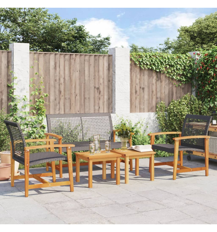 Salon de jardin 5 pcs noir résine tressée et bois d'acacia | Mobilier & Déco