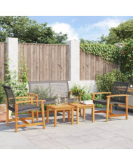 Salon de jardin 5 pcs noir résine tressée et bois d'acacia | Mobilier & Déco