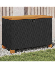 Boîte de rangement de jardin noir résine tressée bois d'acacia | Mobilier & Déco