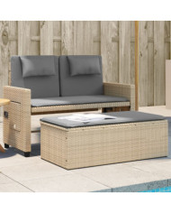 Banc inclinable de jardin avec coussins beige résine tressée | Mobilier & Déco