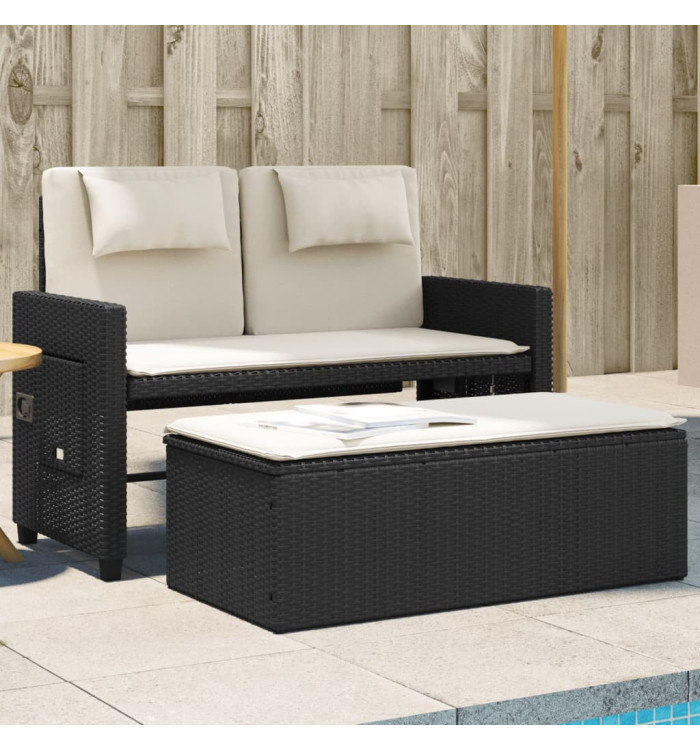 Banc inclinable de jardin avec coussins noir résine tressée | Mobilier & Déco