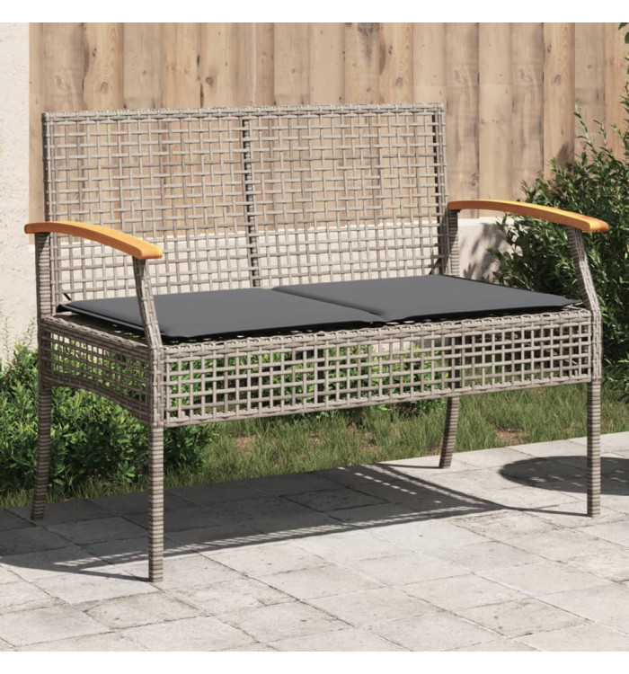Banc de jardin avec coussin gris résine tressée et acacia | Mobilier & Déco