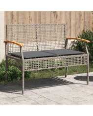 Banc de jardin avec coussin gris résine tressée et acacia | Mobilier & Déco