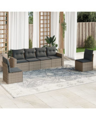 Salon de jardin 6 pcs avec coussins gris résine tressée | Mobilier & Déco