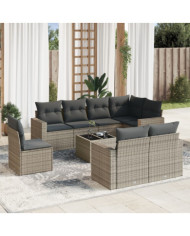 Salon de jardin 9 pcs avec coussins gris résine tressée | Mobilier & Déco