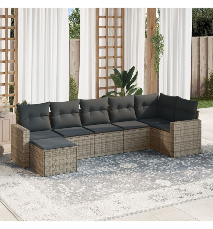 Salon de jardin avec coussins 7 pcs gris résine tressée | Mobilier & Déco