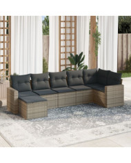 Salon de jardin avec coussins 7 pcs gris résine tressée | Mobilier & Déco