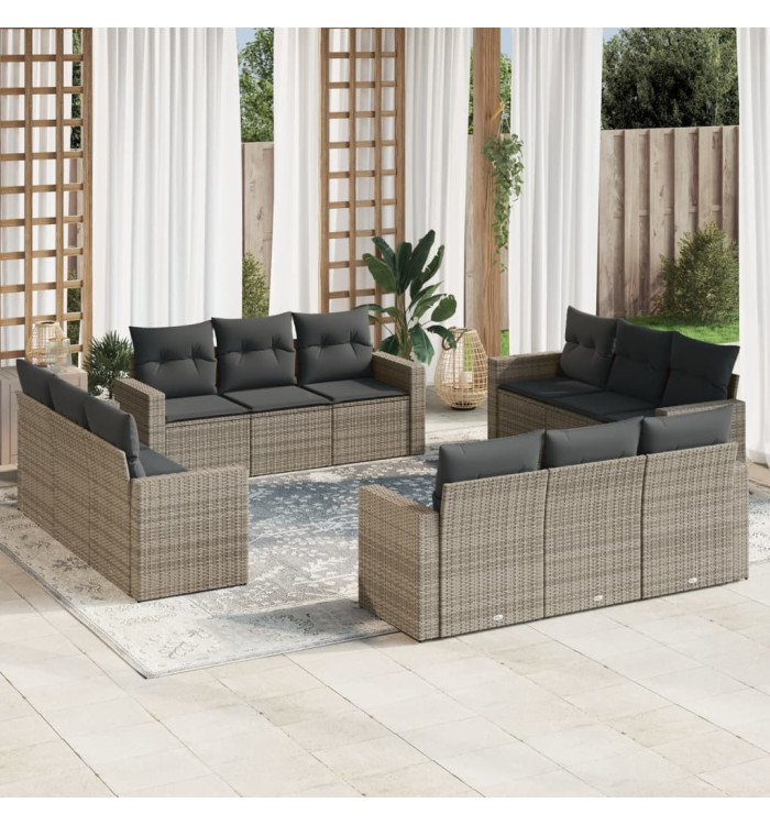 Salon de jardin avec coussins 12 pcs gris résine tressée | Mobilier & Déco