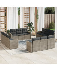 Salon de jardin avec coussins 12 pcs gris résine tressée | Mobilier & Déco